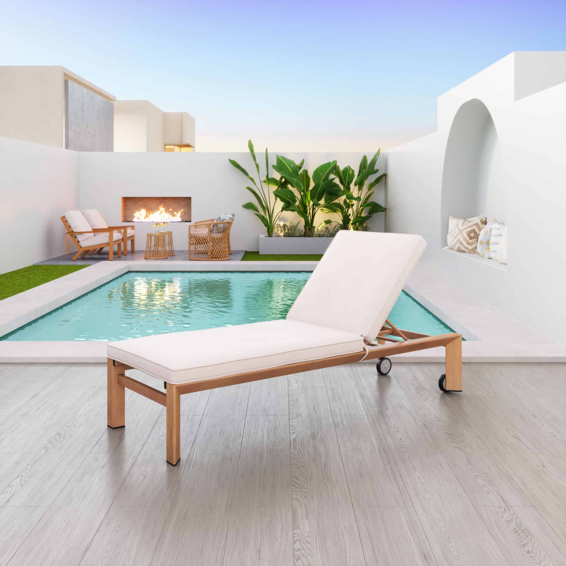 Adjustable Outdoor Lounge Chair Beige and Natural with Wheels 11 Adjustable Outdoor Lounge Chair Beige and Natural with Wheels