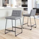 Gray Tufted Counter Stool with Steel Frame and Footrest (Set of 2)