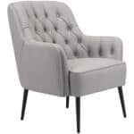 Gray Tufted Accent Chair with Faux Leather and Steel Legs 16 Gray Tufted Accent Chair with Faux Leather and Steel Legs