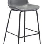 Gray Faux Leather Barstool with Black Steel Legs and Footrest