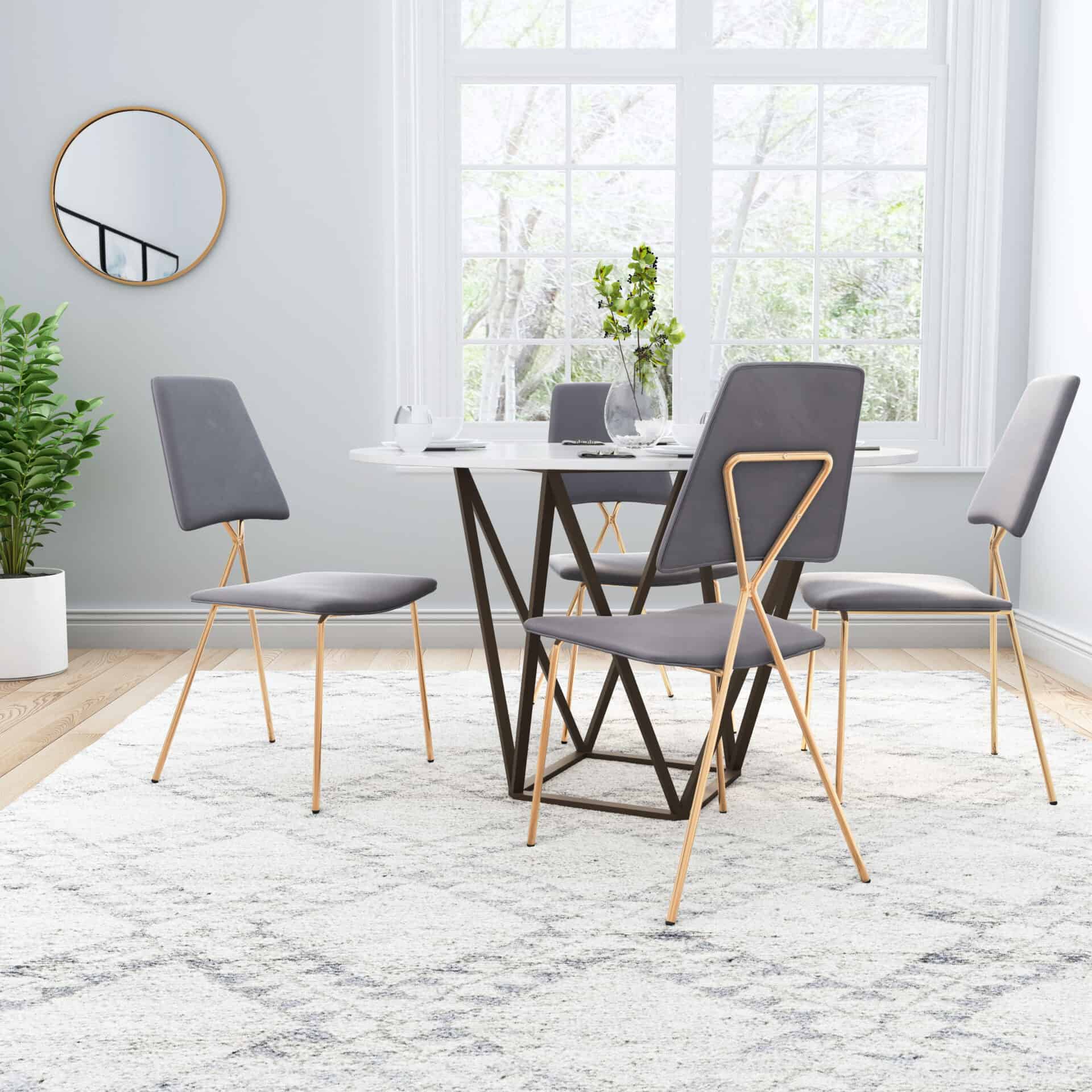 Gray Velvet Dining Chairs with Gold Frame (Set of 2) 1 Gray Velvet Dining Chairs with Gold Frame (Set of 2)
