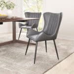 Vintage Gray Faux Leather Dining Chairs with Steel Base (Set of 2)