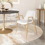 White and Gold Mid-Century Modern Dining Chairs with Armrests (Set of 2)