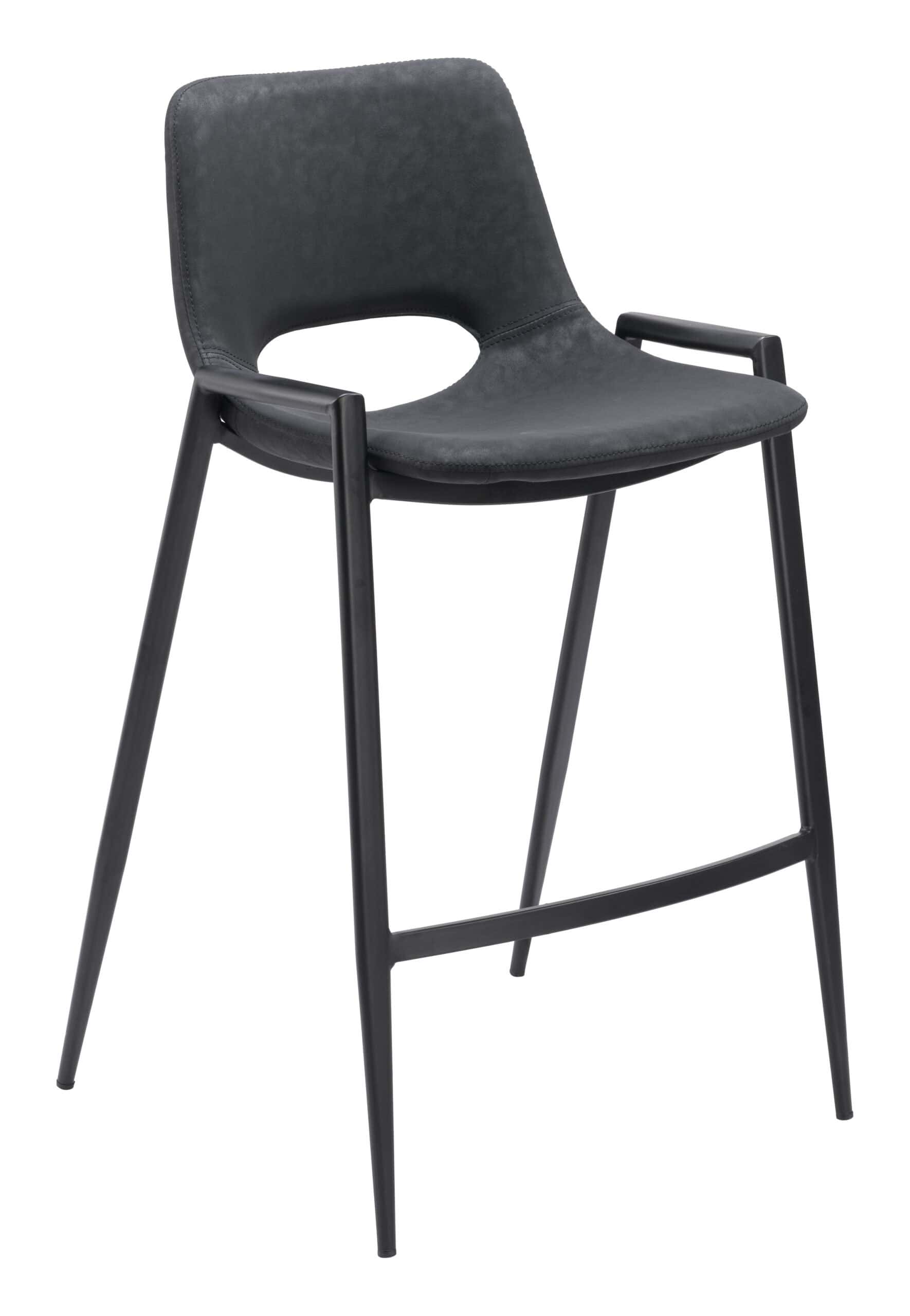 Black Mid-Century Modern Counter Stool with Faux Leather (Set of 2)