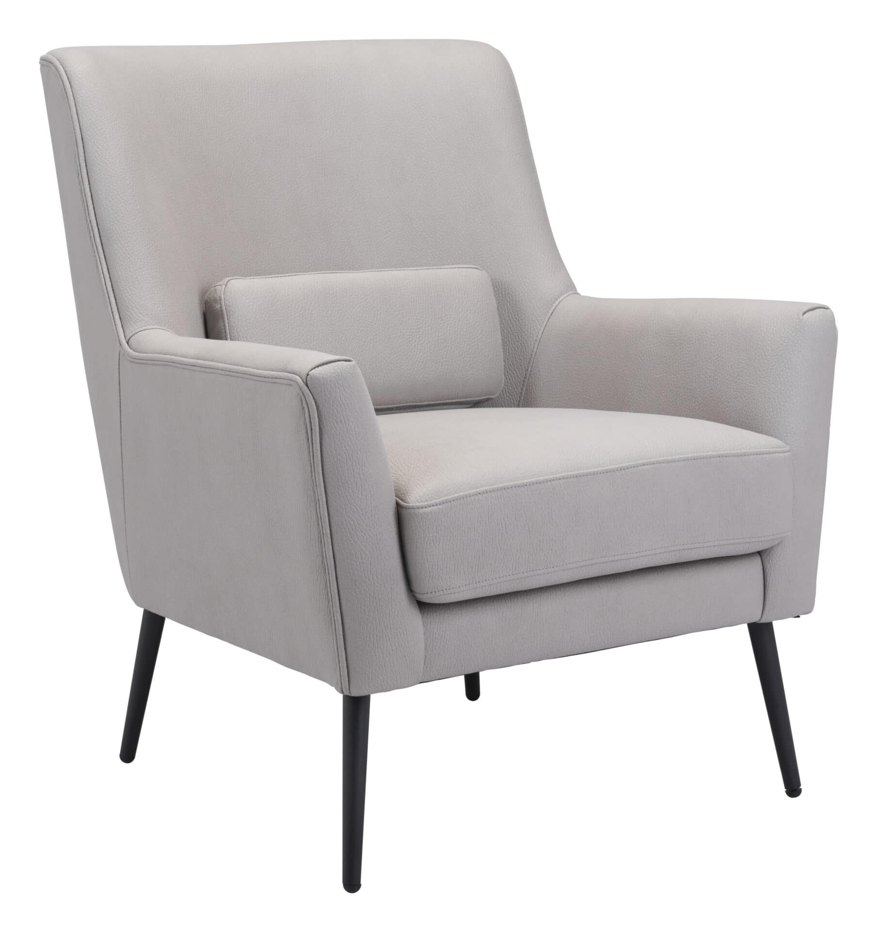 Boho Chic Gray Accent Chair with Faux Leather and Steel Legs 2 Boho Chic Gray Accent Chair with Faux Leather and Steel Legs - Image 2