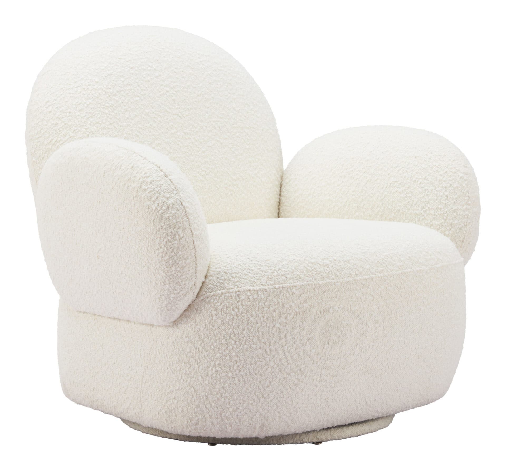White Swivel Chair with Shearling-Style Fabric and 360-Degree Base 3 White Swivel Chair with Shearling-Style Fabric and 360-Degree Base - Image 3