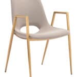 Beige Faux Leather Dining Chair with Gold Steel Legs (Set of 2)