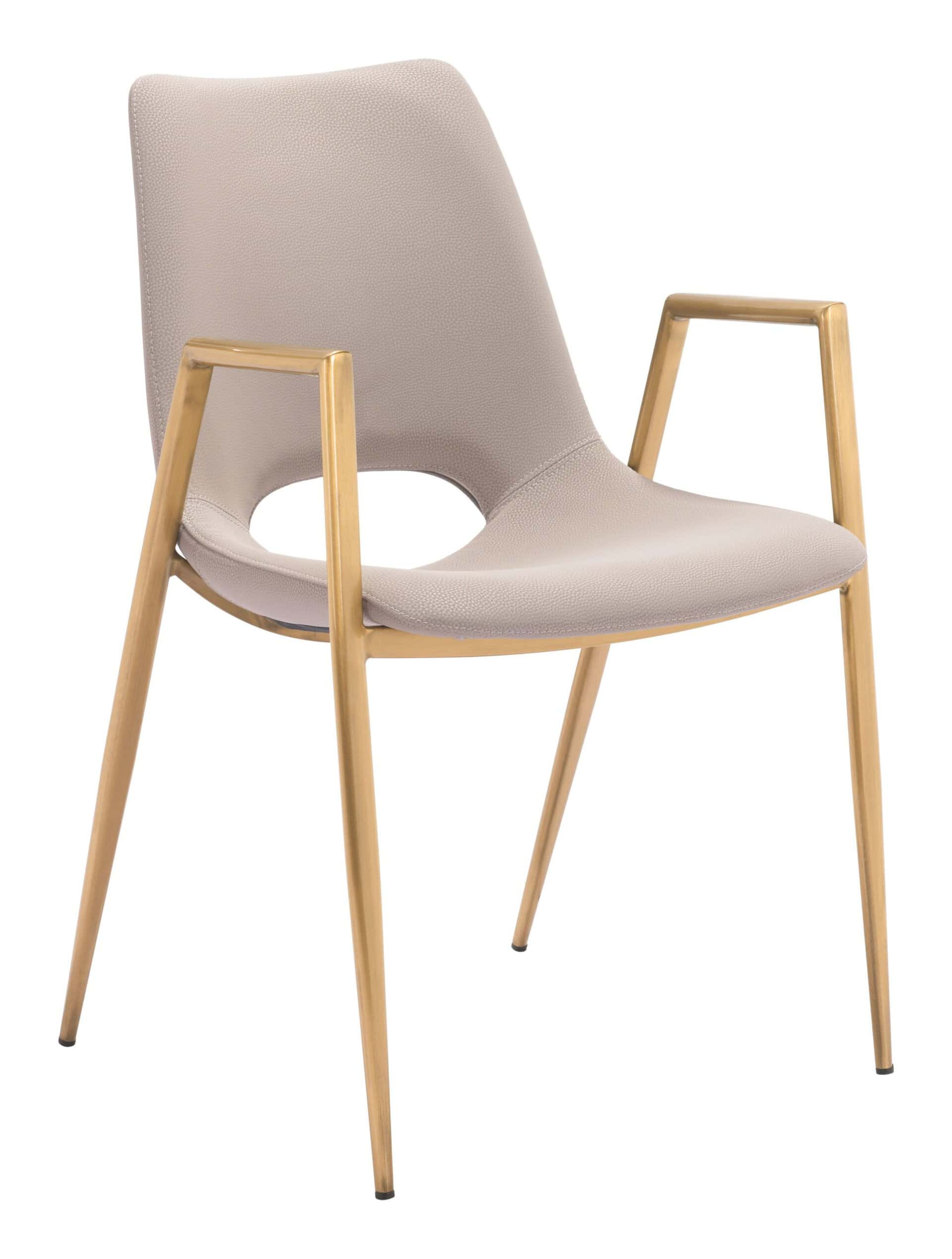 Beige Faux Leather Dining Chair with Gold Steel Legs (Set of 2)