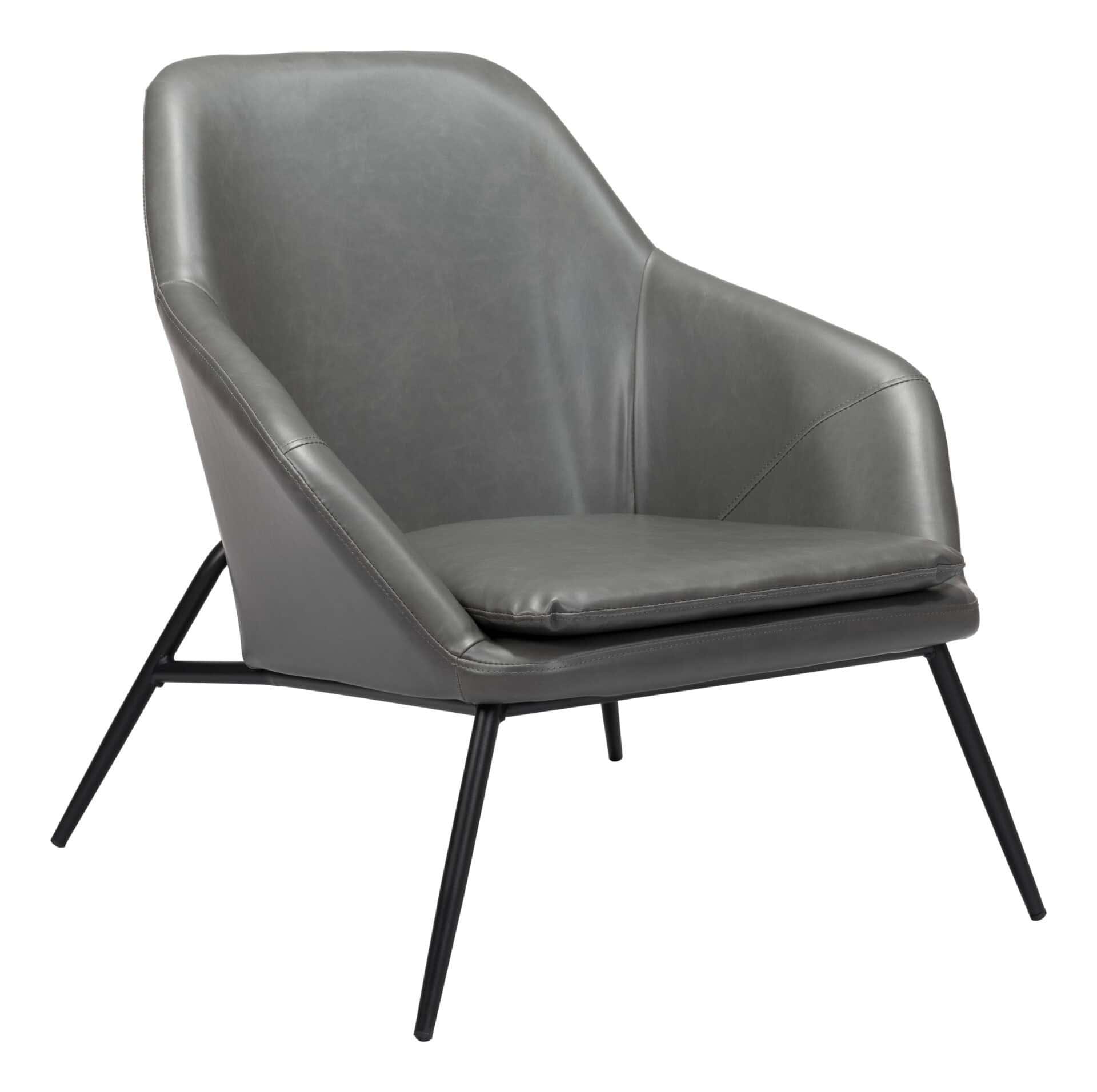 Modern Gray Accent Chair with Faux Leather and Steel Base 2 Modern Gray Accent Chair with Faux Leather and Steel Base - Image 2