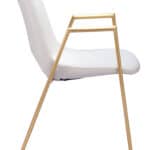 White and Gold Mid-Century Modern Dining Chairs with Armrests (Set of 2)