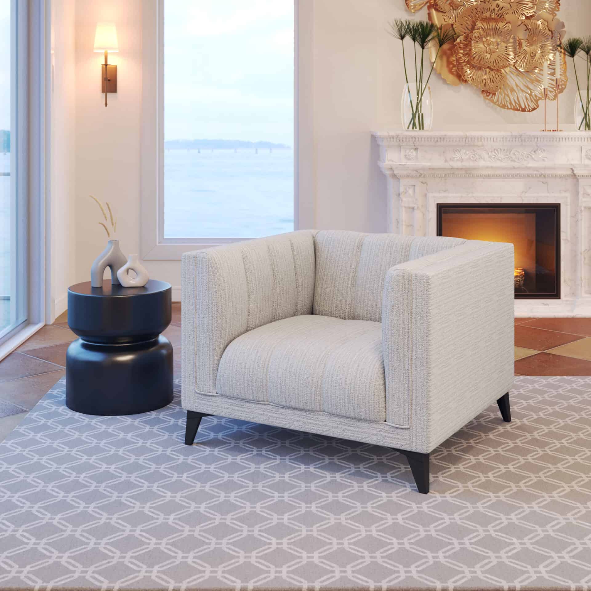 Modern Armchair with Wooden Legs and Durable Performance Fabric 1 Modern Armchair with Wooden Legs and Durable Performance Fabric