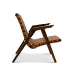 Tan Leather Mid-Century Modern Lounge Chair with Walnut Legs and Round Arms
