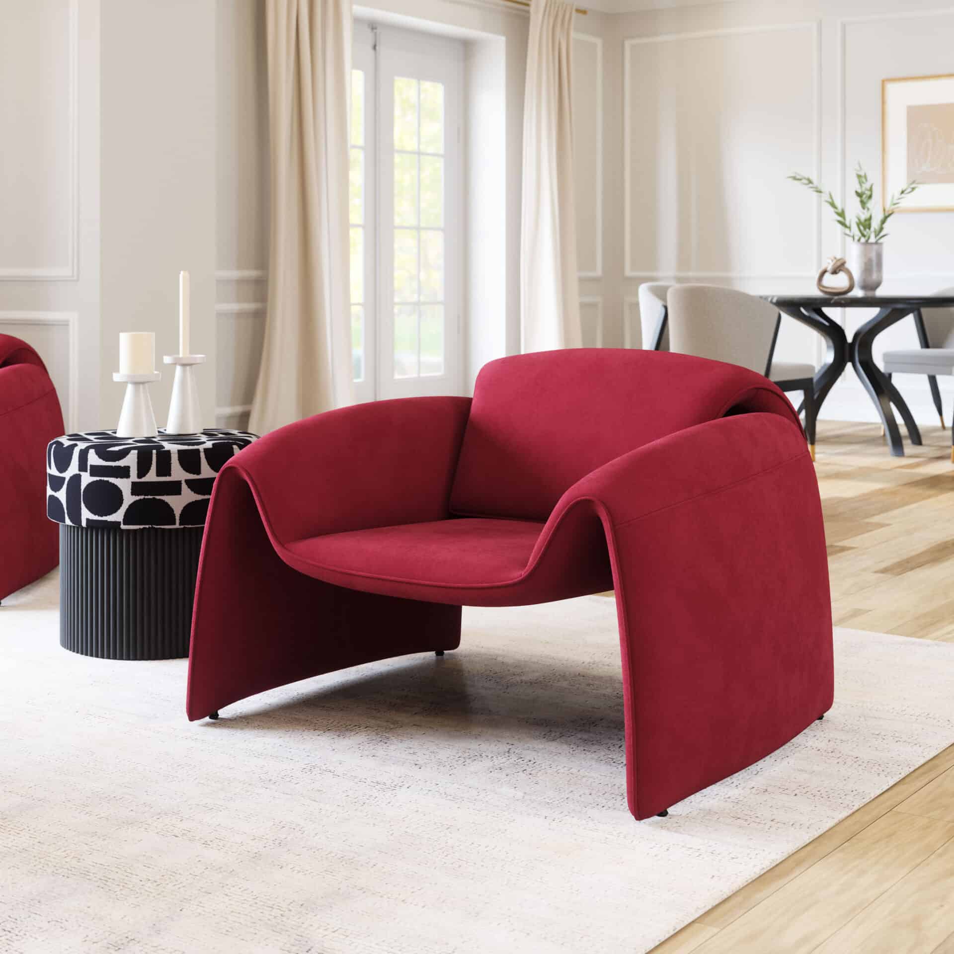 Red Velvet Accent Chair with Sturdy Steel Frame and Armrests 1 Red Velvet Accent Chair with Sturdy Steel Frame and Armrests