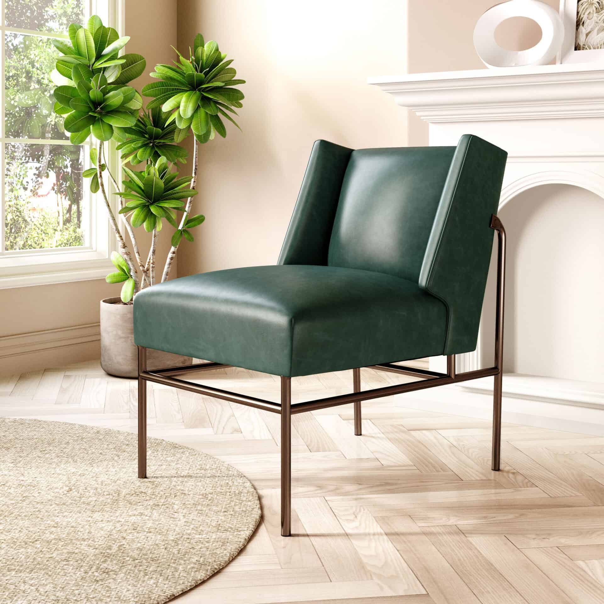 Modern Green Vinyl Accent Chair with Steel Base 1 Modern Green Vinyl Accent Chair with Steel Base