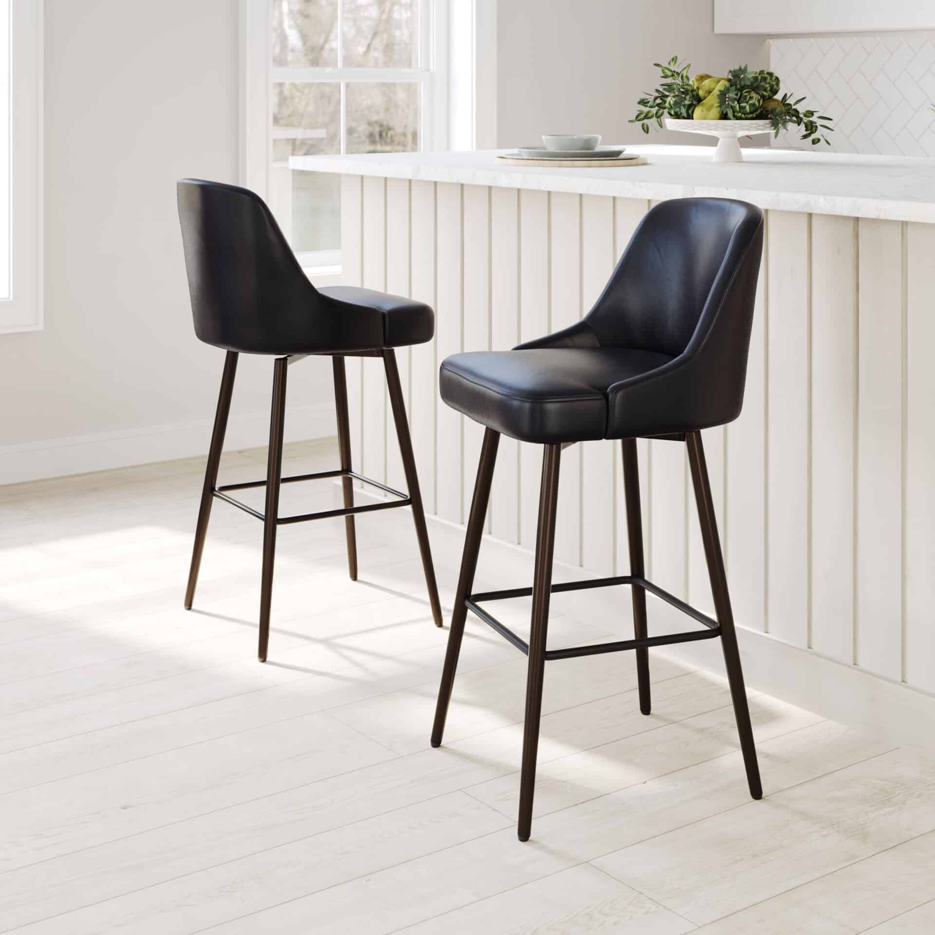 Modern Swivel Barstool with Faux Leather and Bronze Finish 1 Modern Swivel Barstool with Faux Leather and Bronze Finish