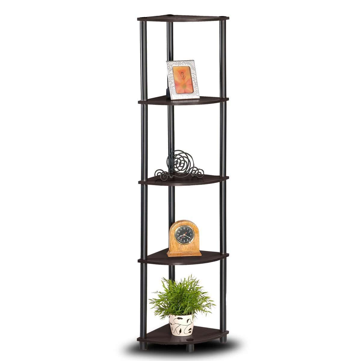 5-Tier Corner Shelf Bookcase Espresso Black Space-Saving Design 4 5-Tier Corner Shelf Bookcase Espresso Black Space-Saving Design - Image 4