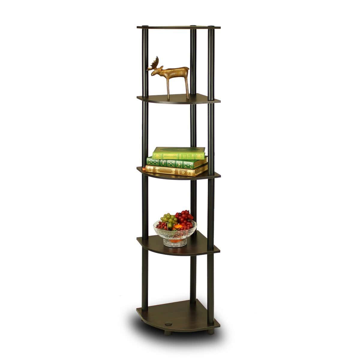 5-Tier Corner Shelf Bookcase Espresso Black Space-Saving Design 1 5-Tier Corner Shelf Bookcase Espresso Black Space-Saving Design