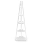 5 Tier White Corner Ladder Shelf with Wooden Frame