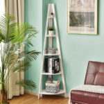 5 Tier White Corner Ladder Shelf with Wooden Frame