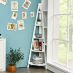 5 Tier White Corner Ladder Shelf with Wooden Frame