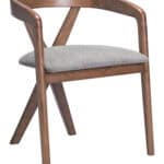 Gray Fabric Dining Chair with Walnut Rubberwood Frame