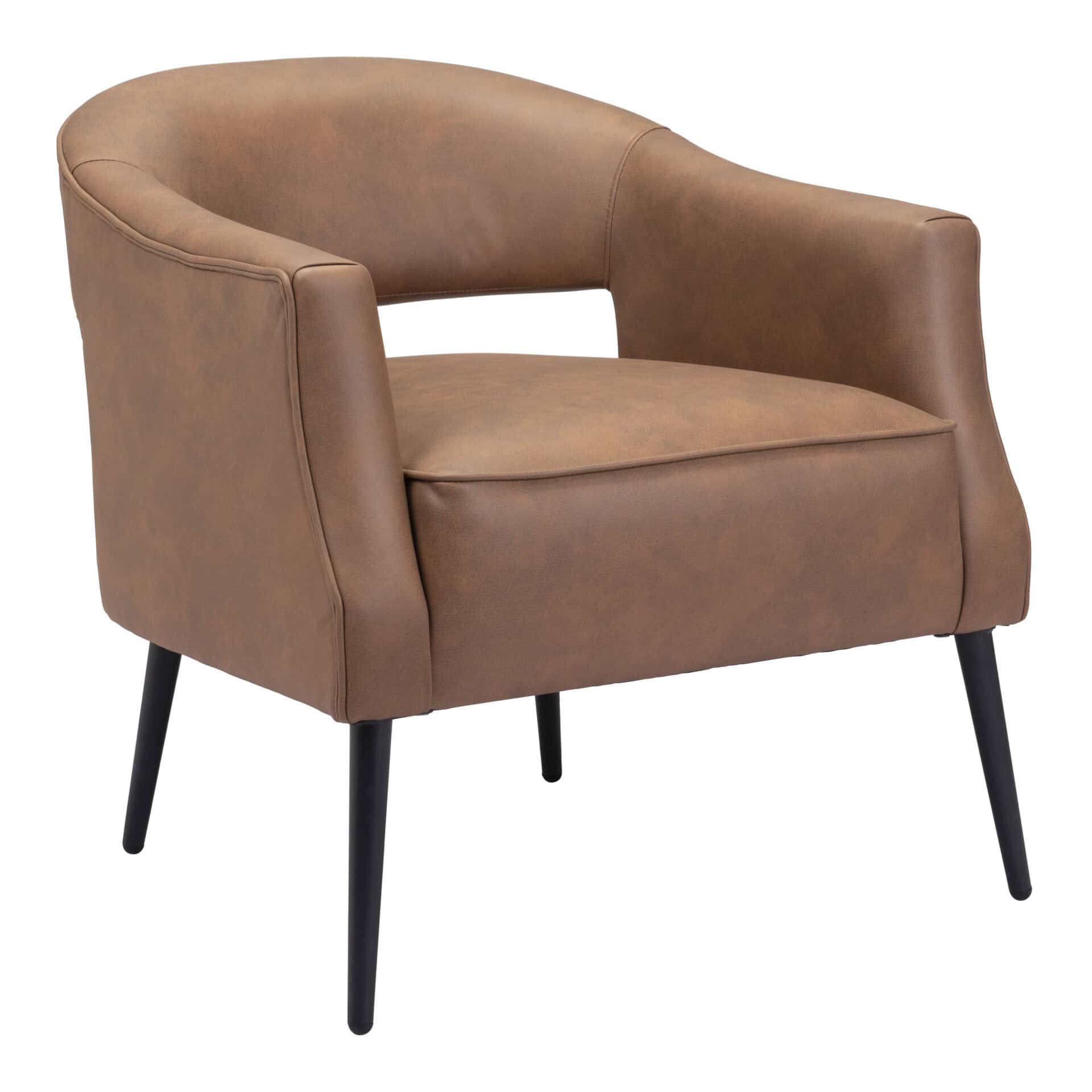 Vintage Brown Boho Faux Leather Accent Chair with Steel Legs 2 Vintage Brown Boho Faux Leather Accent Chair with Steel Legs - Image 2