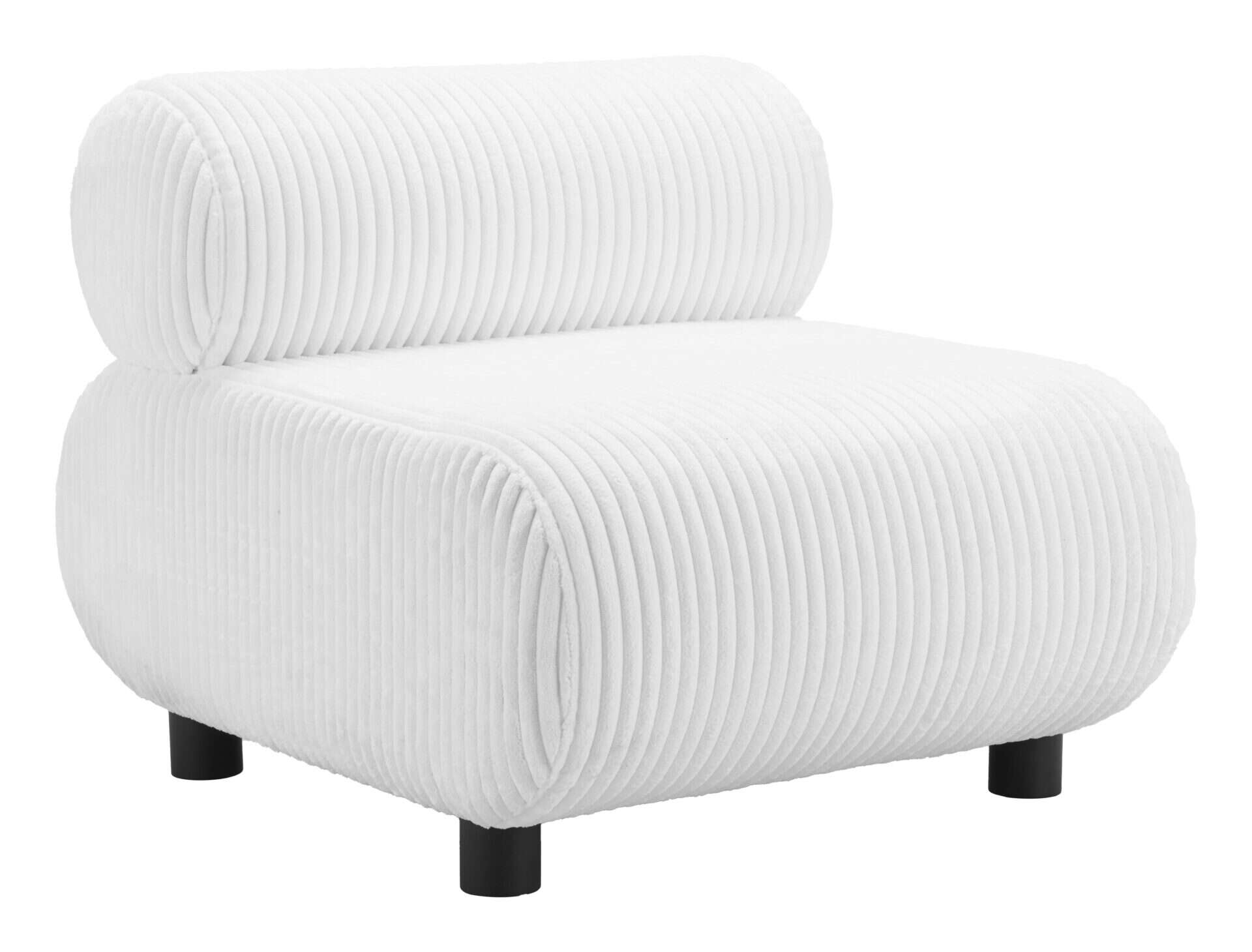 White Accent Chair with Channeled Fabric and Wood Legs 6 White Accent Chair with Channeled Fabric and Wood Legs - Image 6