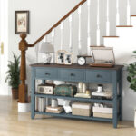 Dark Blue Narrow Entryway Table with Drawers and Shelves 8 Dark Blue Narrow Entryway Table with Drawers and Shelves