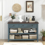 Dark Blue Narrow Entryway Table with Drawers and Shelves 9 Dark Blue Narrow Entryway Table with Drawers and Shelves