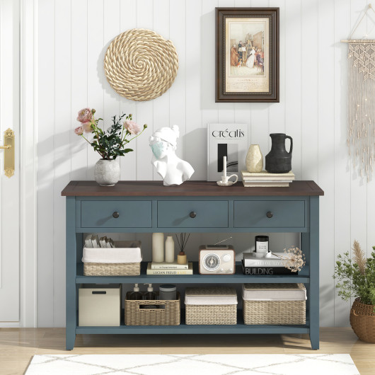Dark Blue Narrow Entryway Table with Drawers and Shelves 2 Dark Blue Narrow Entryway Table with Drawers and Shelves - Image 2