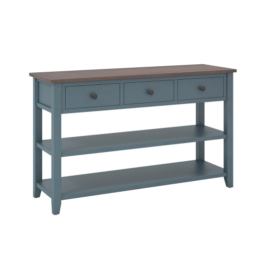 Dark Blue Narrow Entryway Table with Drawers and Shelves 3 Dark Blue Narrow Entryway Table with Drawers and Shelves - Image 3