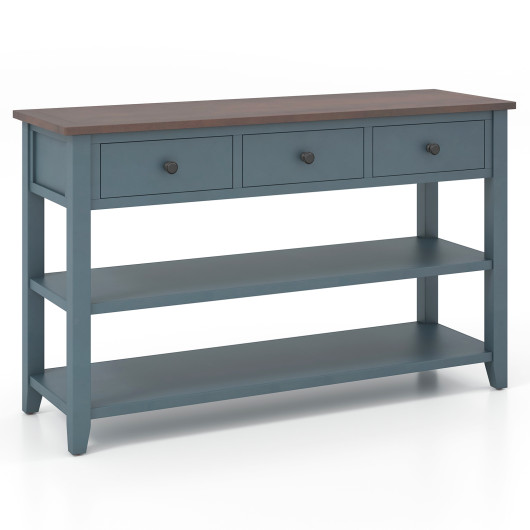Dark Blue Narrow Entryway Table with Drawers and Shelves 4 Dark Blue Narrow Entryway Table with Drawers and Shelves - Image 4