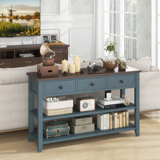 Dark Blue Narrow Entryway Table with Drawers and Shelves 6 Dark Blue Narrow Entryway Table with Drawers and Shelves - Image 6