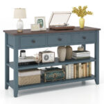 Dark Blue Narrow Entryway Table with Drawers and Shelves 14 Dark Blue Narrow Entryway Table with Drawers and Shelves