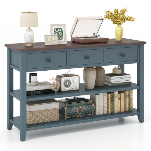 Dark Blue Narrow Entryway Table with Drawers and Shelves 7 Dark Blue Narrow Entryway Table with Drawers and Shelves - Image 7