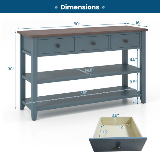 Dark Blue Narrow Entryway Table with Drawers and Shelves 5 Dark Blue Narrow Entryway Table with Drawers and Shelves - Image 5