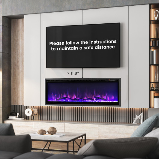 50 Inch Electric Fireplace Wall Mount Recessed with Remote Control - Image 5