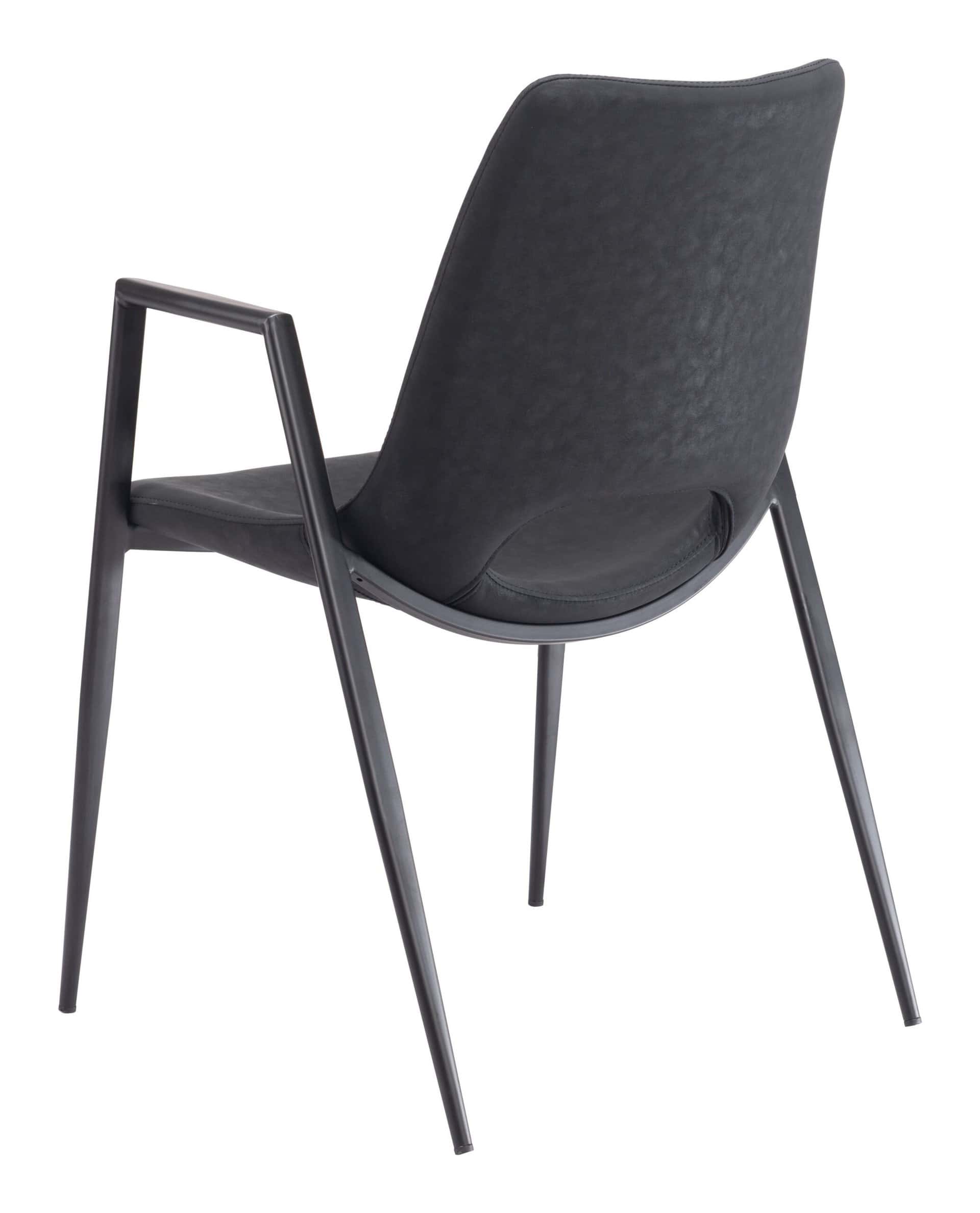 Black Faux Leather Dining Chair with Steel Frame and Armrests (Set of 2)