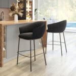 Black Steel Barstool with Shearling Fabric and Footrest