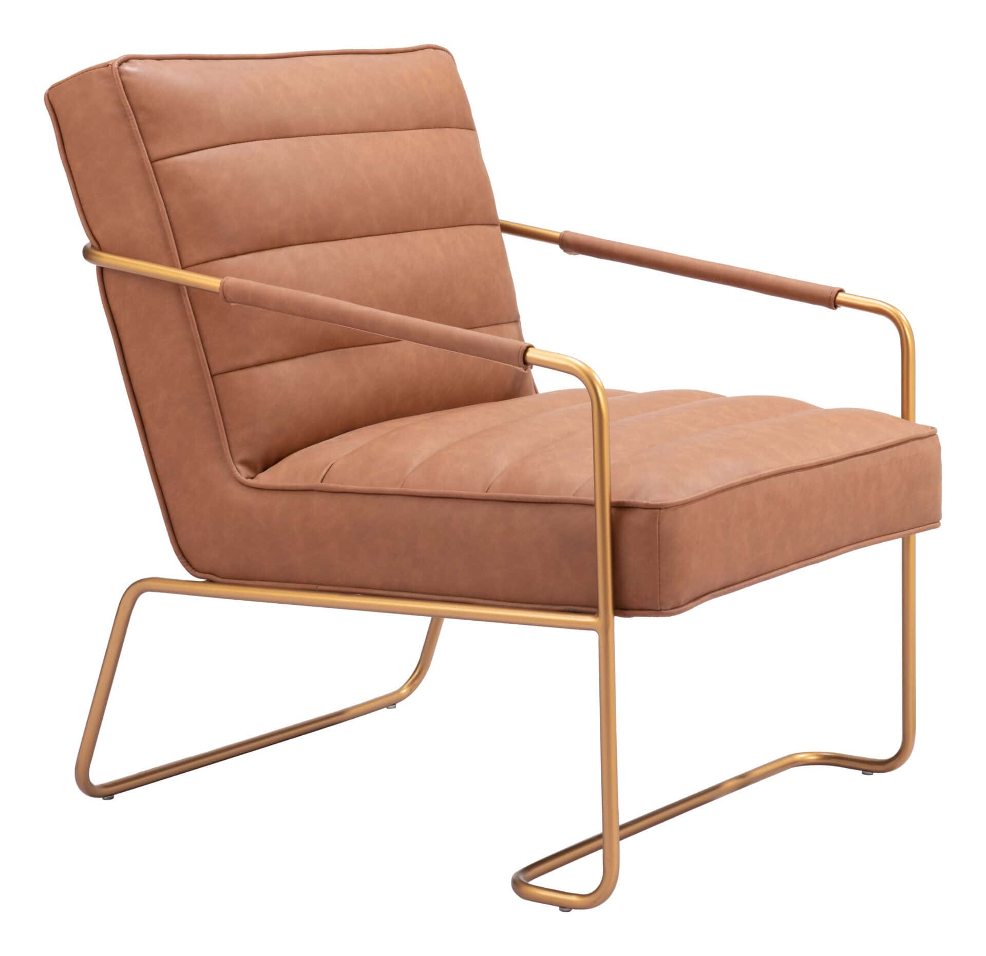 Vintage Brown Faux Leather Accent Chair with Steel Base and Armrests 2 Vintage Brown Faux Leather Accent Chair with Steel Base and Armrests - Image 2