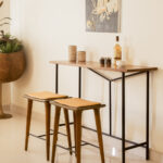 24 Inch Brown Wood and Leather Modern Backless Bar Stool