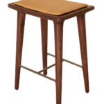 24 Inch Brown Wood and Leather Modern Backless Bar Stool
