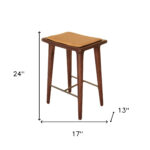 24 Inch Brown Wood and Leather Modern Backless Bar Stool