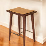 24 Inch Brown Wood and Leather Modern Backless Bar Stool