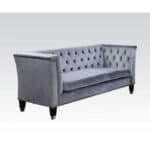 Blue Gray and Black Velvet Loveseat with Tufted Cushions