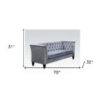Blue Gray and Black Velvet Loveseat with Tufted Cushions
