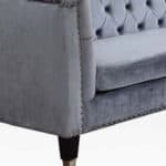 Blue Gray and Black Velvet Loveseat with Tufted Cushions
