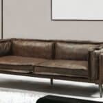 Chocolate Silver Top Grain Leather Loveseat with Square Arms 71-Inch