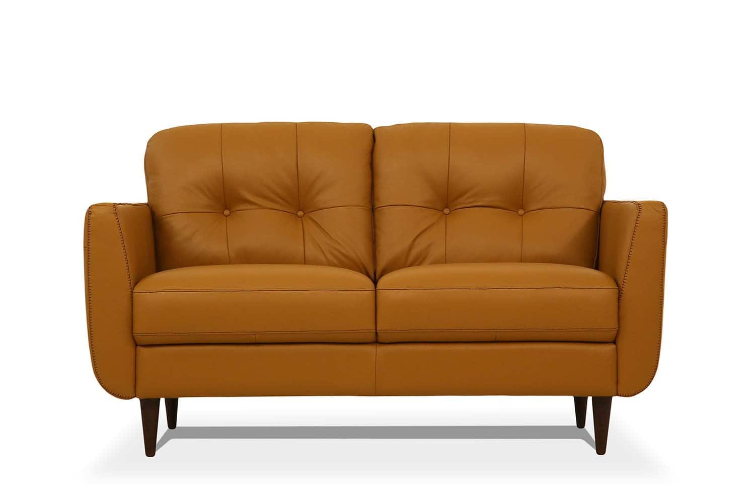 59 Inch Camel Brown Leather Loveseat With Flared Arms 3 59 Inch Camel Brown Leather Loveseat With Flared Arms - Image 3