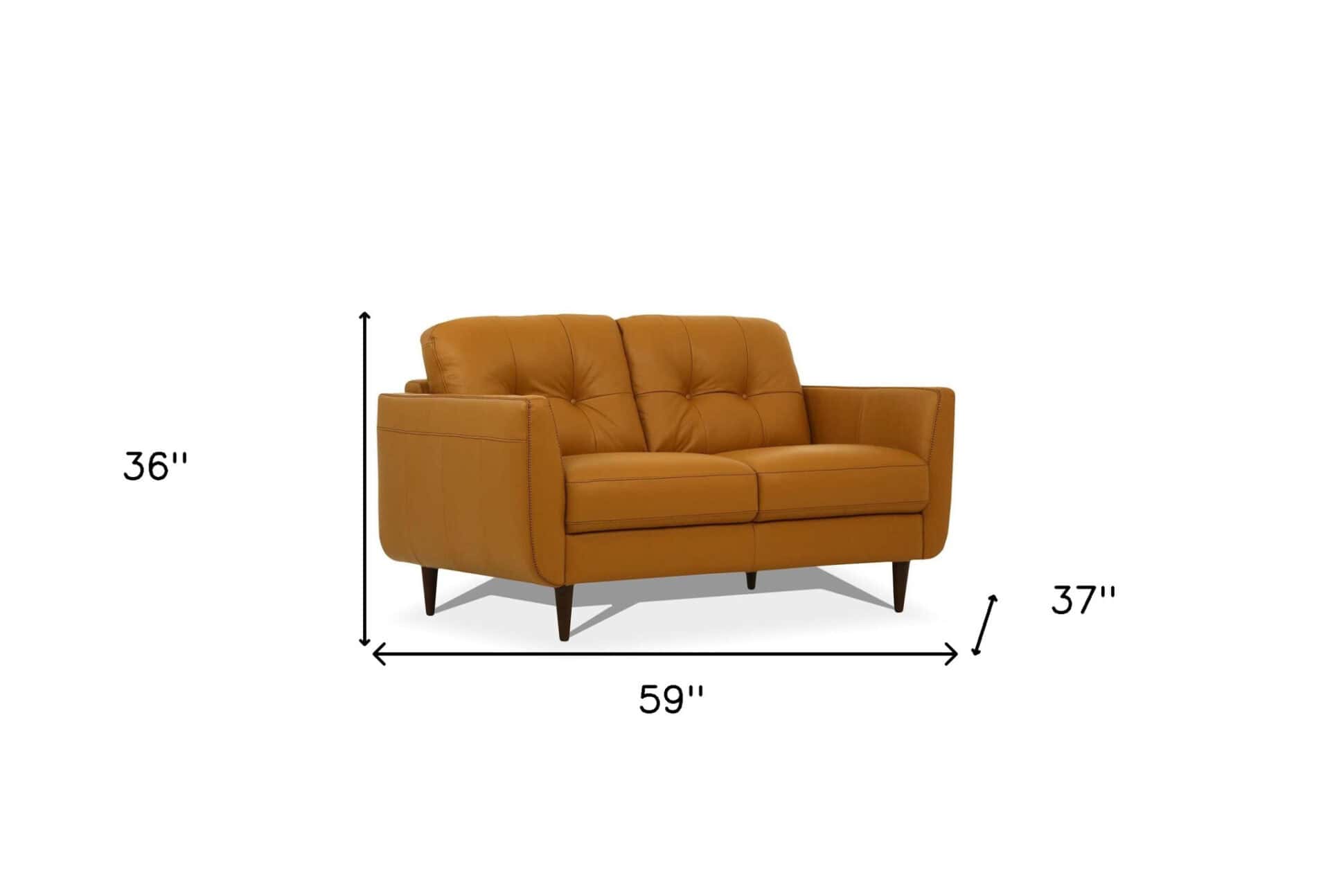 59 Inch Camel Brown Leather Loveseat With Flared Arms 5 59 Inch Camel Brown Leather Loveseat With Flared Arms - Image 5